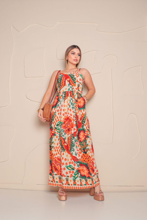 Vestido Longo Tons Tropicais
