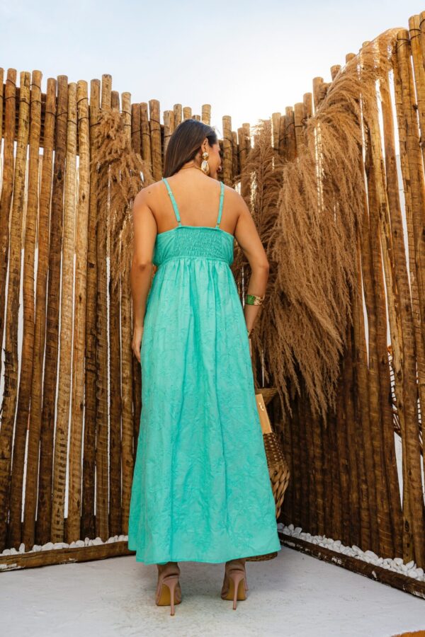 Vestido Verde Agua Longo Liso com Flores - Image 7