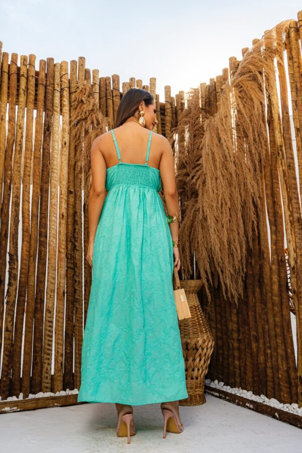 Vestido Verde Agua Longo Liso com Flores - Image 6