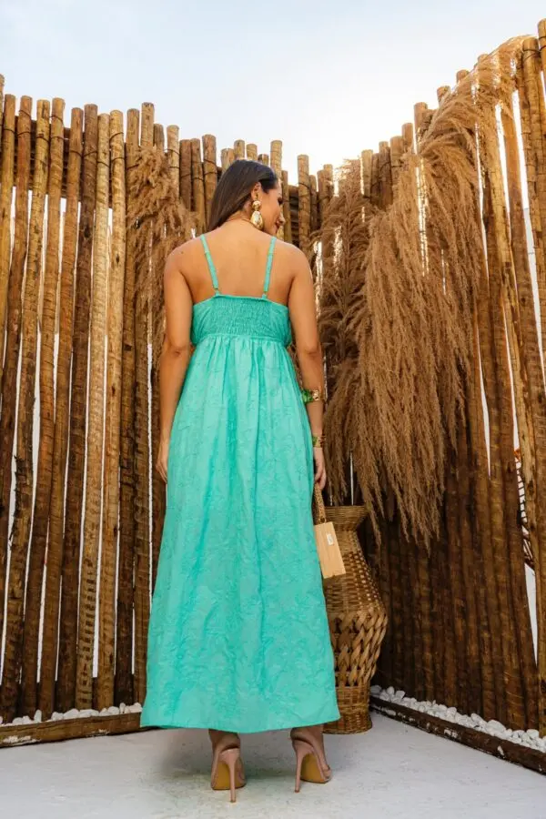 Vestido Verde Agua Longo Liso com Flores - Image 6